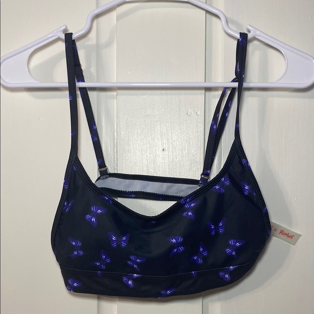 Rowme Purple Butterfly Print Women's Bikini Top